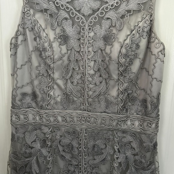 Sue Wong Platinum Embroidered Mesh Overlay Cocktail Dress Women's Size 6 - Picture 3 of 9